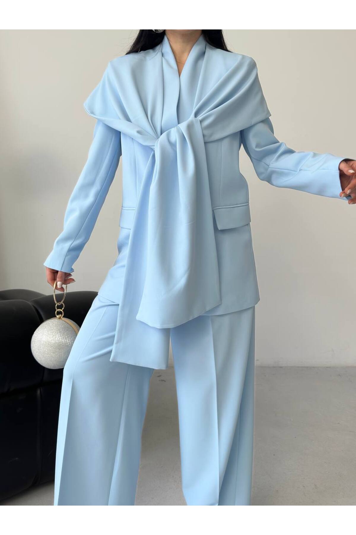 Damen Cape-Detail-Kostüm Blau - Görsel 4