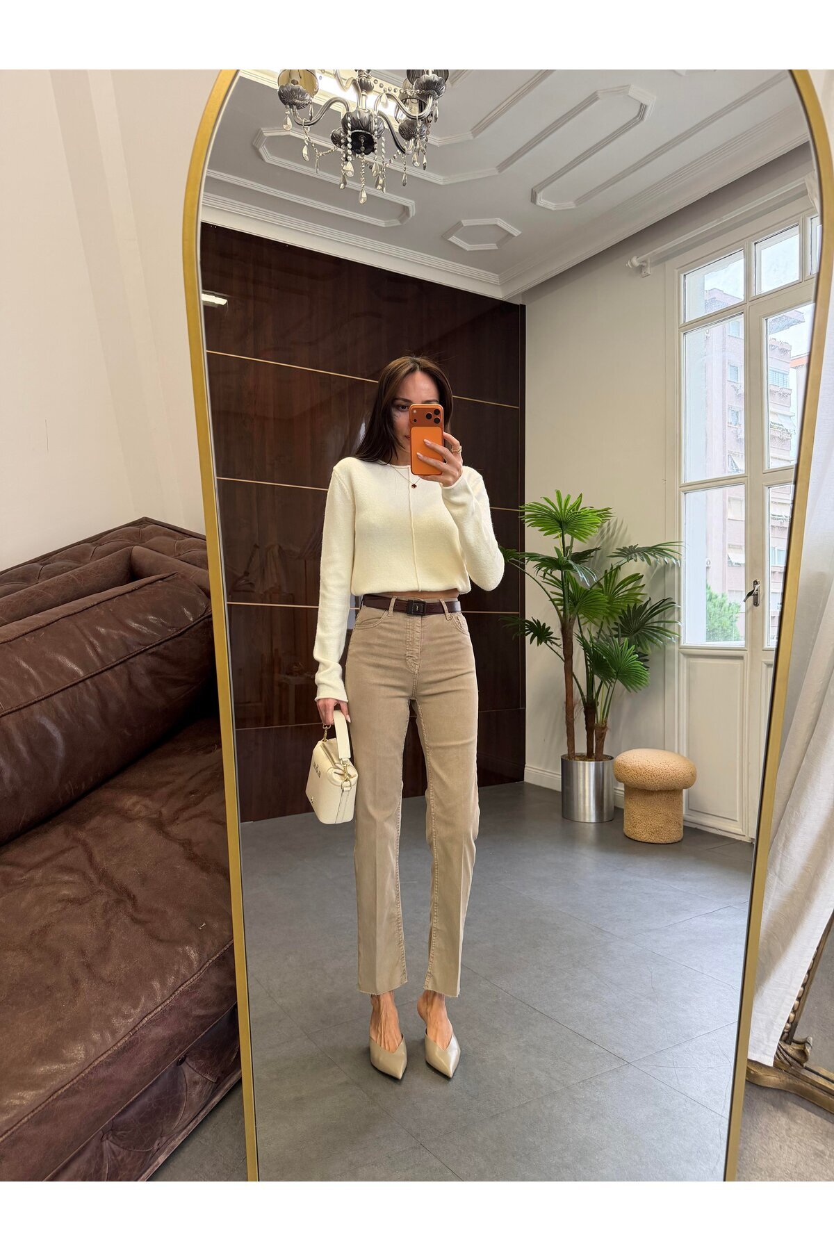 BOLESA GİYİM  Vizon Kesik Paça Straight Jean Pantolon