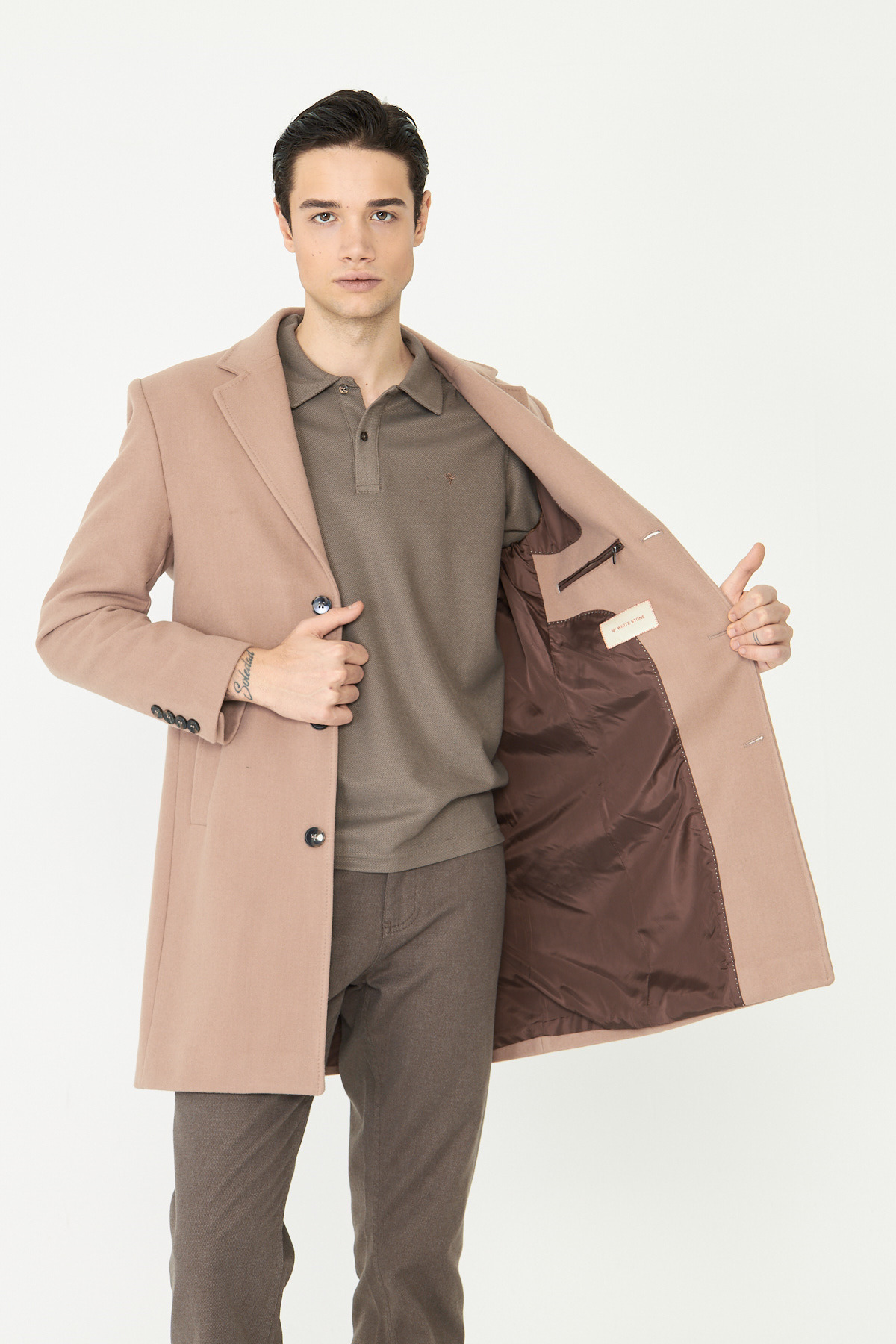 Bej Astarlı İç Cepli Kaşe Kaban Regular Fit — قهوه‌ای WS26K2601 — تصویر 6 از 6