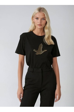 LUMİ Minimal Kuş Baskılı Basic T-Shirt | Siyah & Beyaz