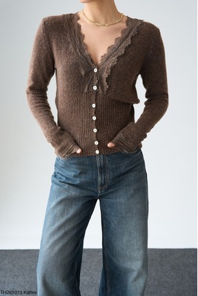 Lupies Kadın Dantel Detaylı Düğmeli Triko Hırka