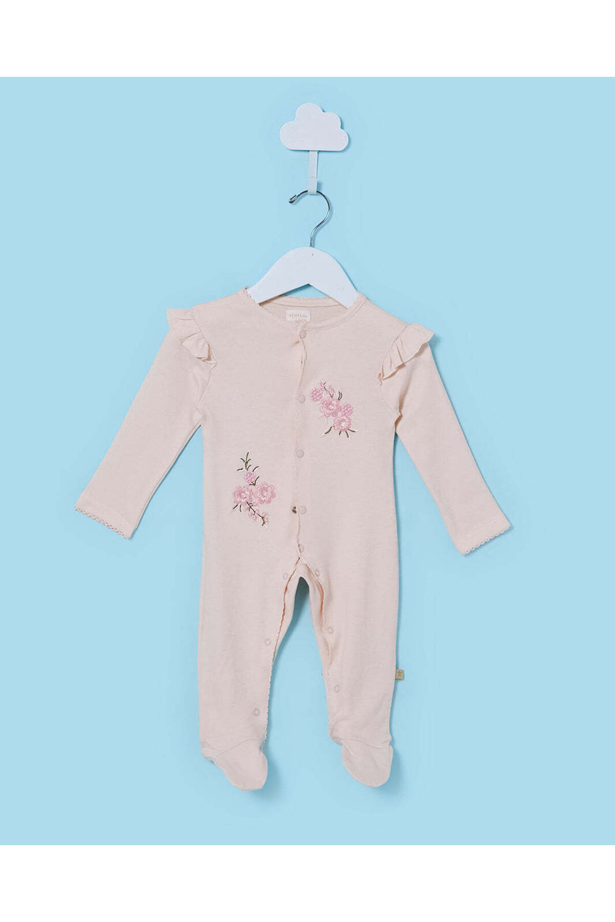 REDTAG Baby Girls Peach Floral Embroidery Sleepsuit