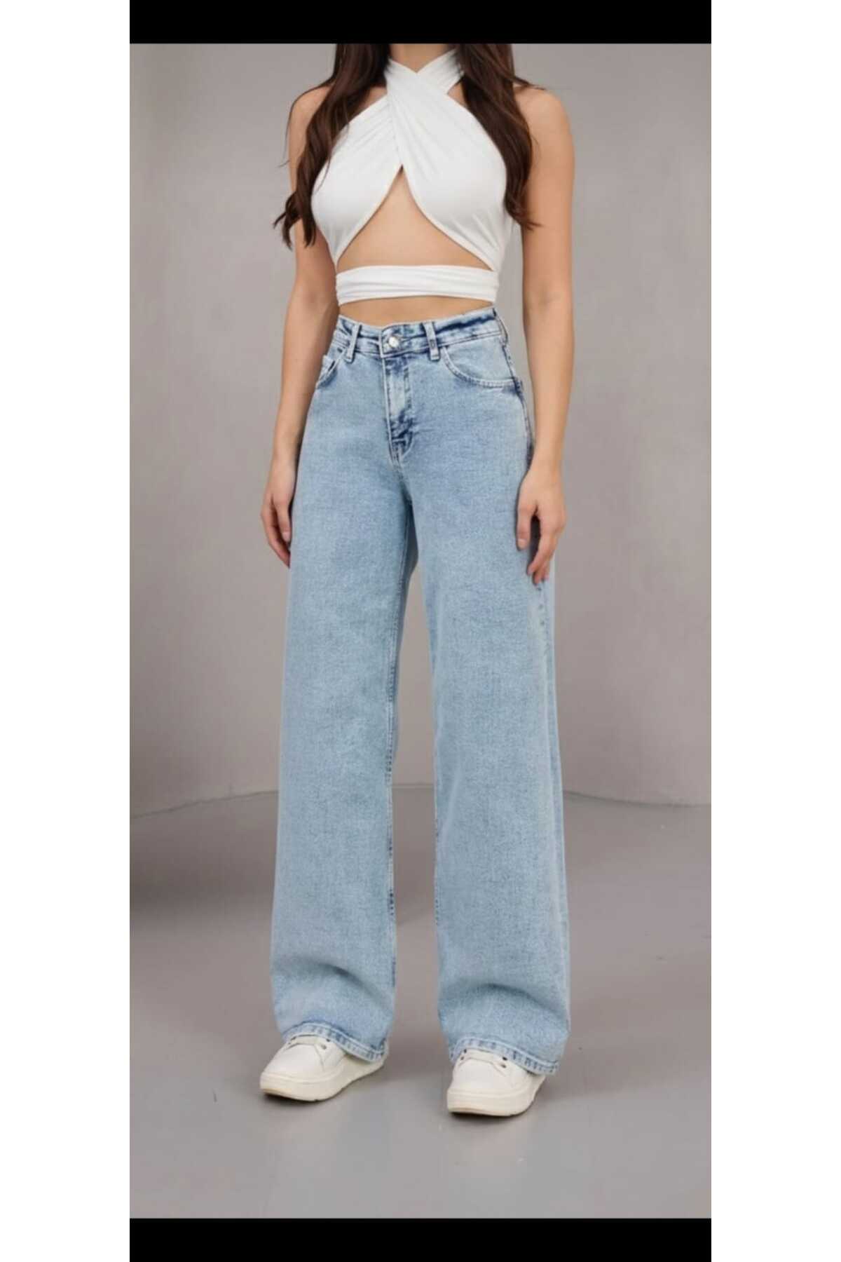 Casii High Waist Blue Palazzo Jeans Lycra Stretchy Jeans