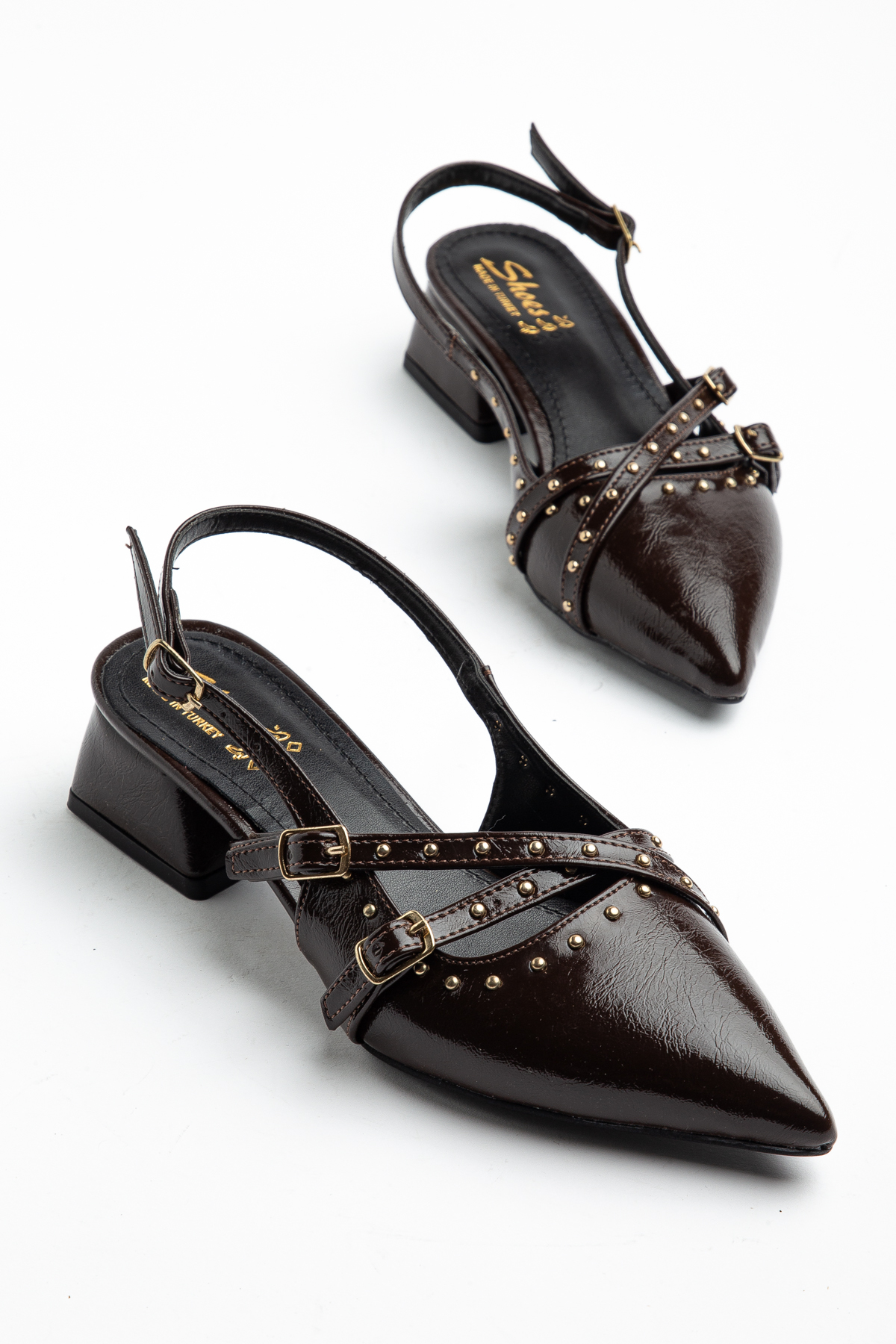 Women's Brown Spring Cross Band New Season Short Heel Shoes