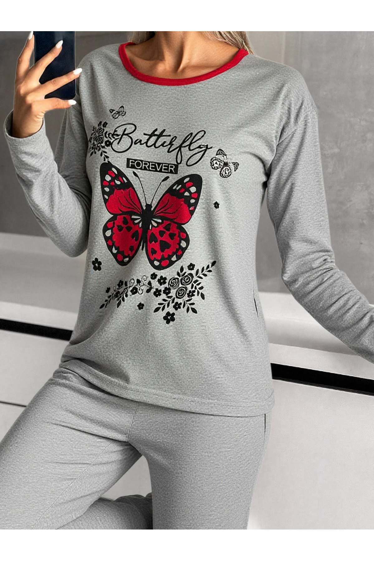 FEMORA Uzun Kollu Pijama Takımı Kadın Pijama Takımı Kadın Ev Giyim Takımları baskılı