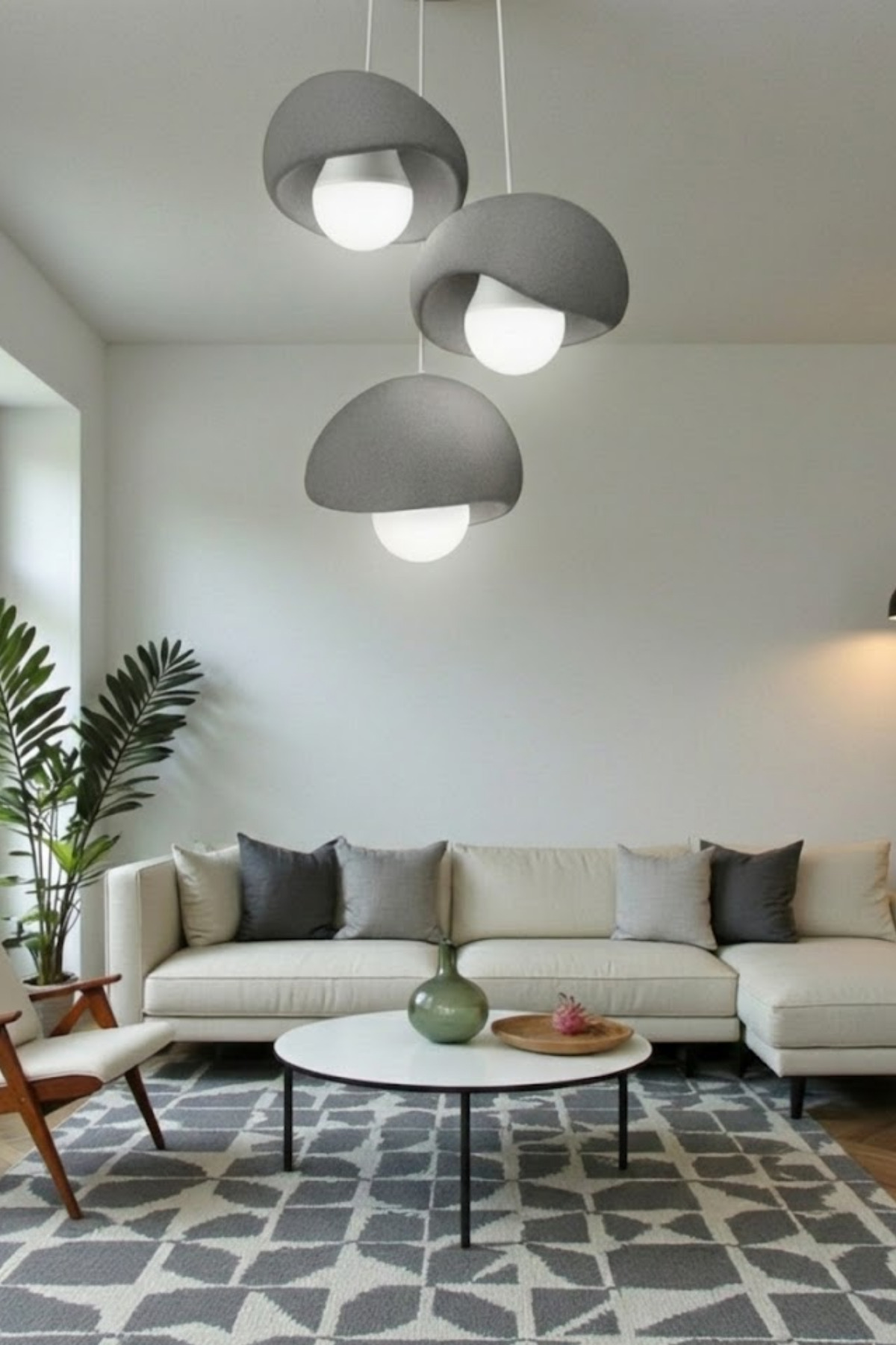 3'lü Sarkıt Trio Beton Görünümlü Gri Avize E27& Modern (E27Ampuller Hediye)