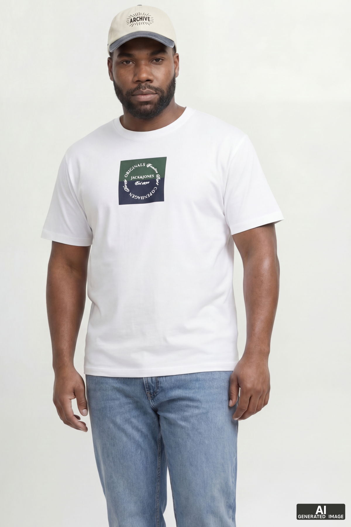 تی‌شرت سایز بزرگ با لوگوی چاپی روی سینه - کت‌اسکیل جک اند جونز تی شرت بزرگ سایز Jack & Jones