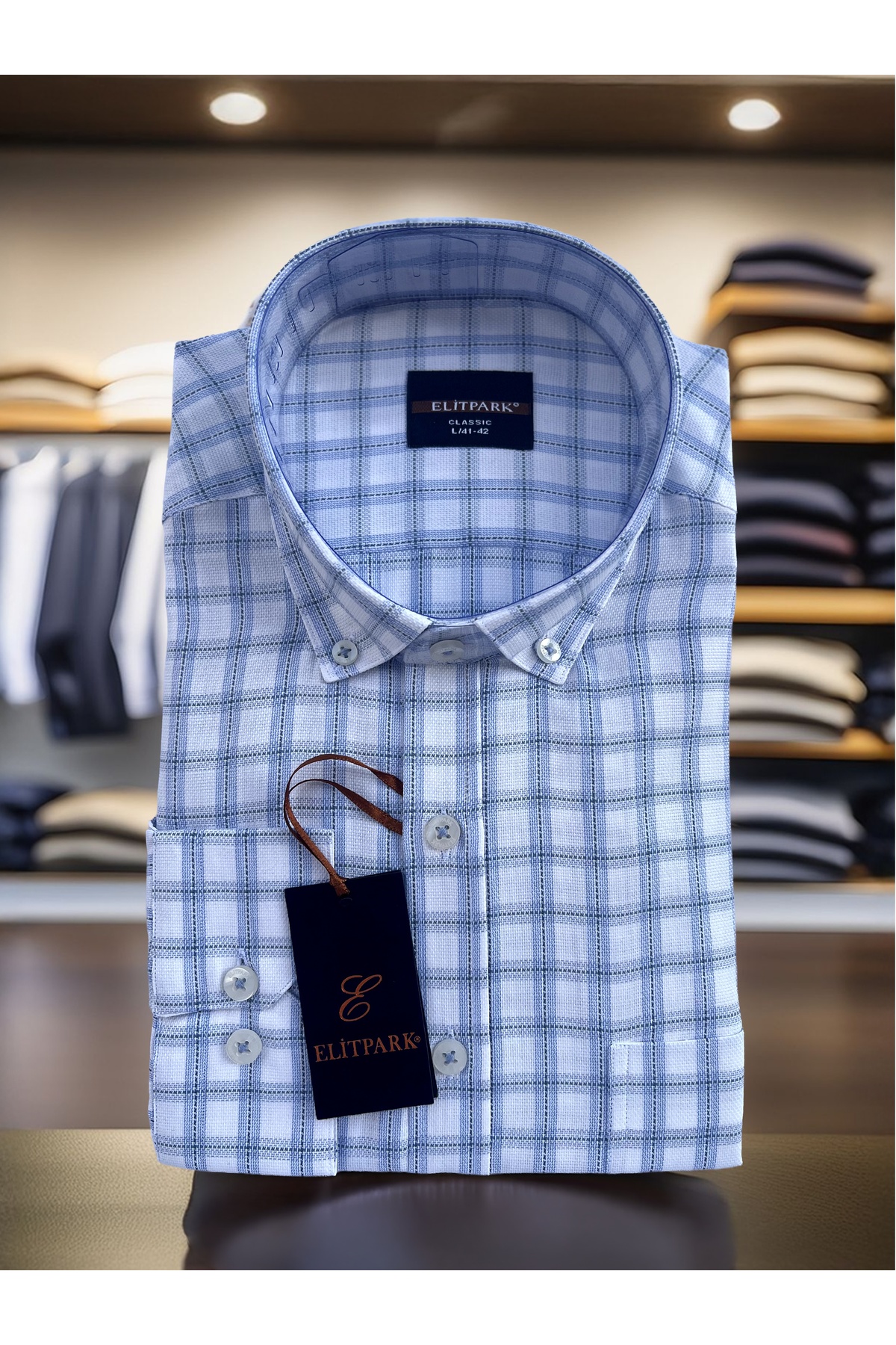 Serenity Square Pattern Men's Shirt with Cotton Pockets