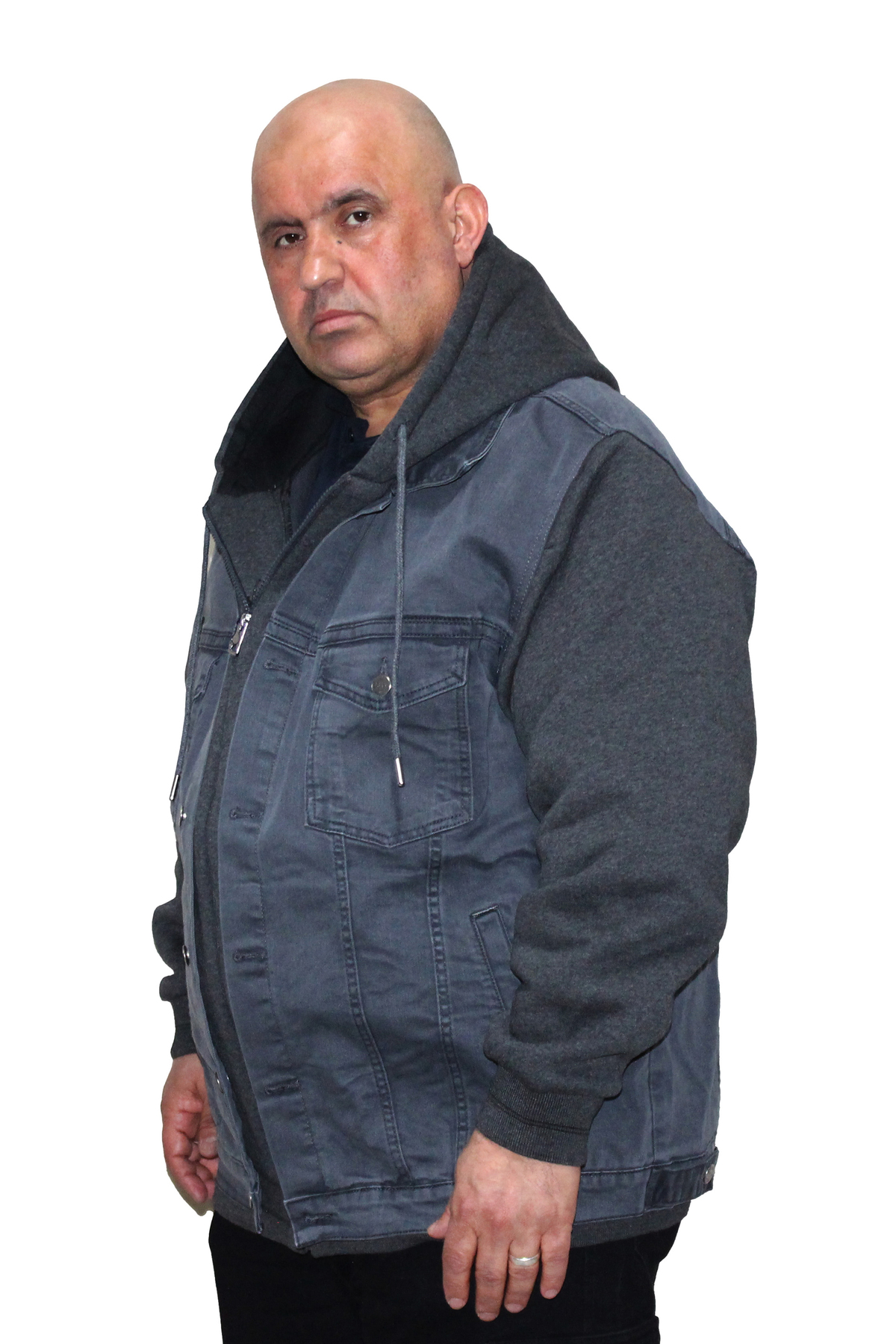 Ramon Miele Erkek Büyük Beden Kapüşonlu Kot Mont görsel 3