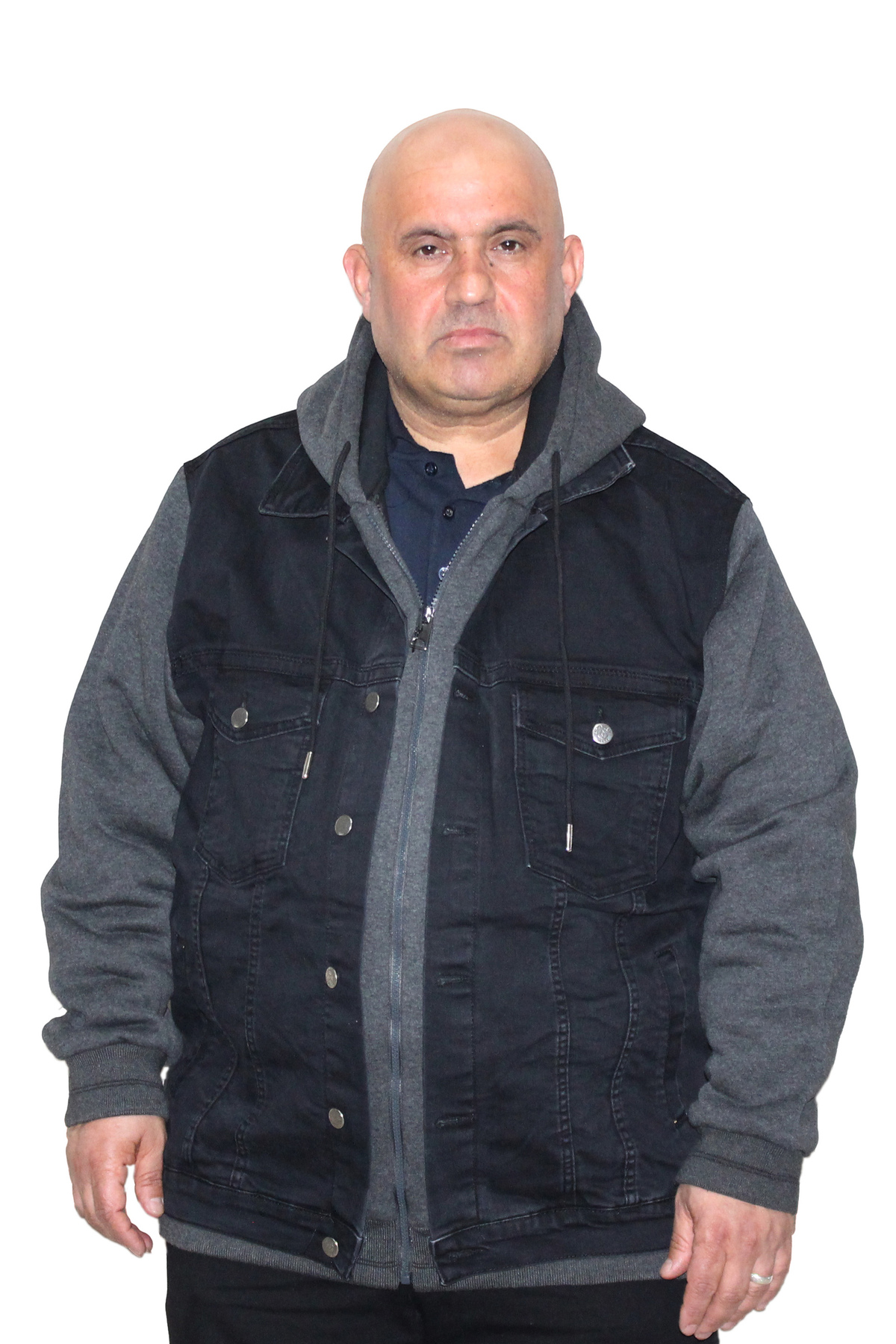 Ramon Miele Erkek Büyük Beden Kapüşonlu Kot Mont