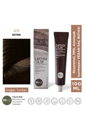 bbcos Earthia Color 4/0 Kestane Amonyaksız Saç Boyası Doğal Tonlar 100ml
