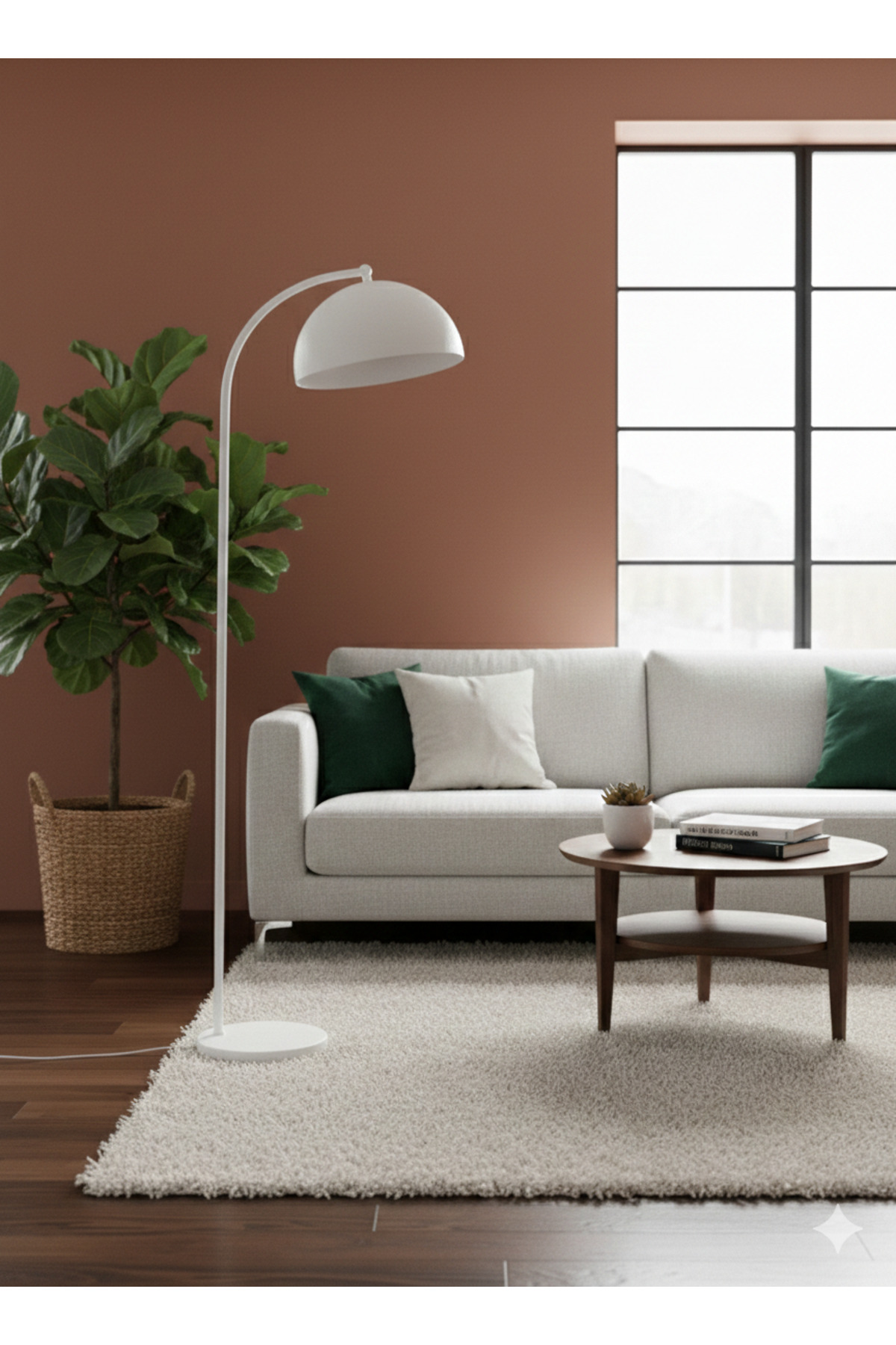 NEBULA White Metal Retro Floor Lamp - Modern Living Room Lighting- Decorative Corner Lamp with Curved Head