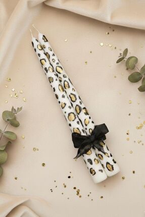 NVOs Candle Leopar Desenli El Yapımı Şamdan Mum Seti – Gold Detaylı Dekoratif...