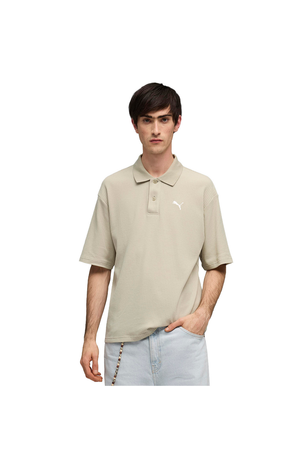 Puma Wardrobe Essentials Boxy Erkek Bej Günlük Stil Polo Yaka T