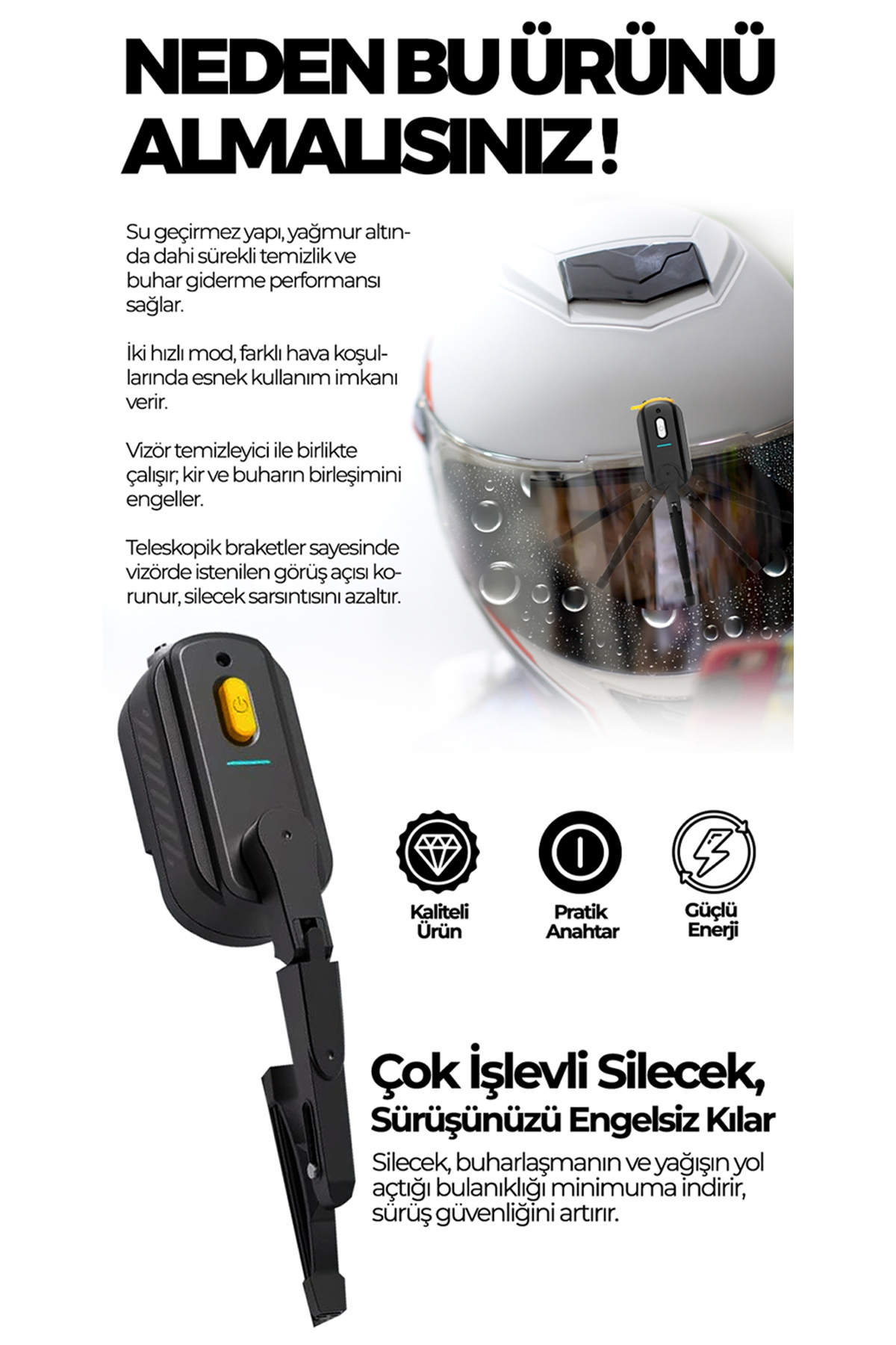 ROBO Şarjlı Kask Sileceği Yedek başlık hediyeli