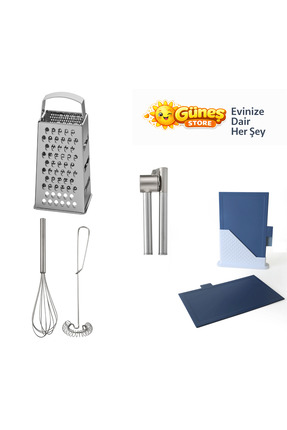 GÜNEŞ STORE'S Profesyonel Mutfak Hazırlık Seti — Standlı Kesme Tahtası + Rend...