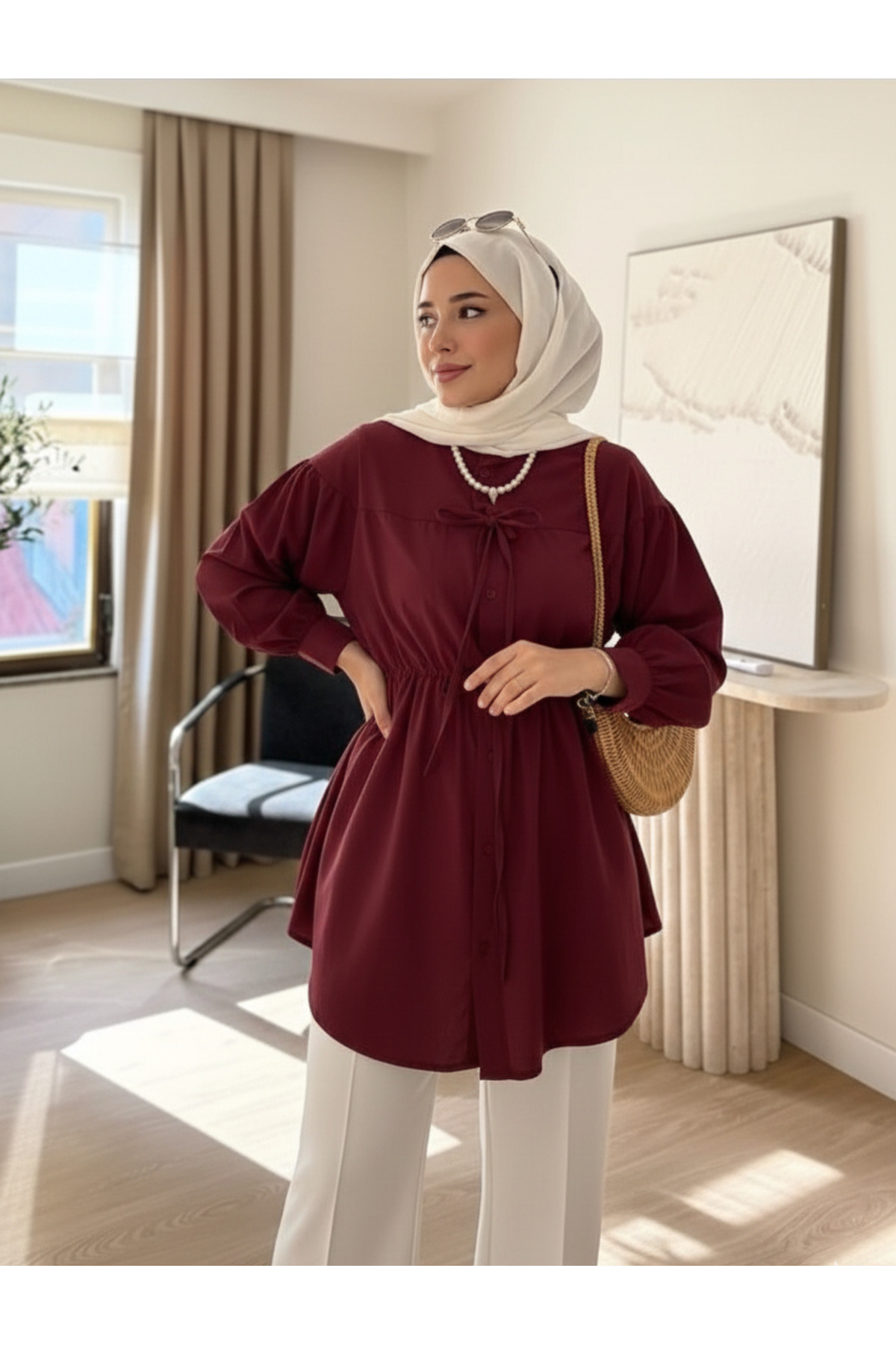 unika boutique Kadın Büzgü Detaylı Tesettür Gömlek