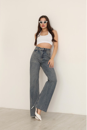 ceymoda Kadın Bol Paça Kesik Jean Kot Pantolon