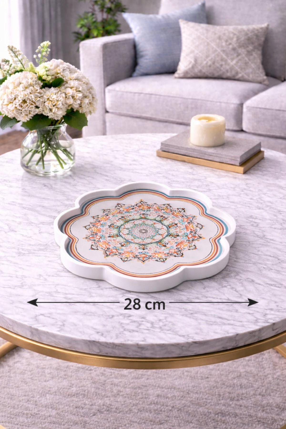 Zucci Home 28 cm Desenli Küçük Cam Dekoratif Tepsi | Akdeniz