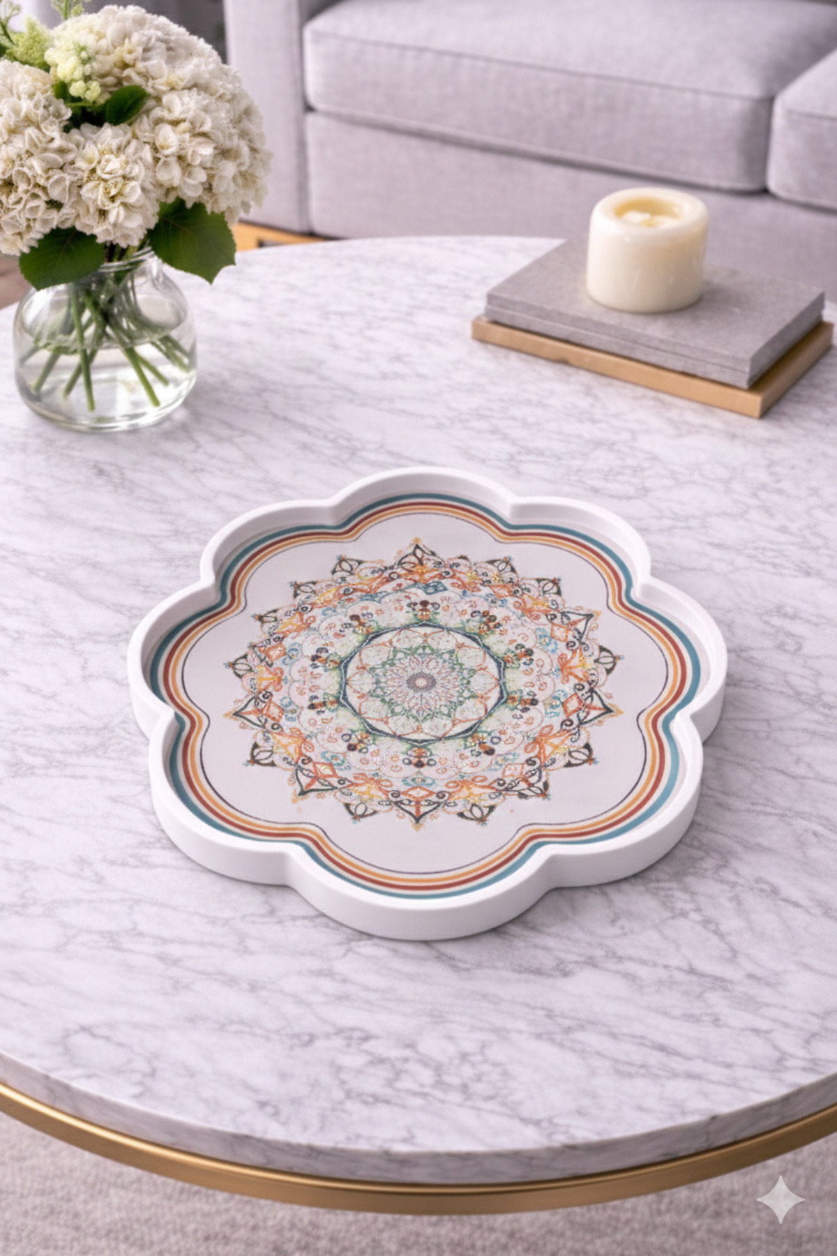 Zucci Home 28 cm Desenli Küçük Cam Dekoratif Tepsi | Akdeniz