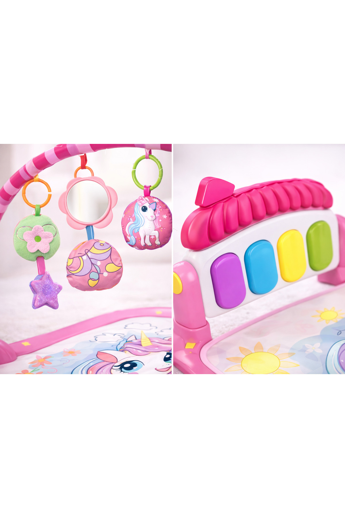 babydoor Unicorn Desenli Piyanolu Bebek Oyun Halısı 0+Ay Figürlü Işıklı ve Müzikli Gelişim Matı Pembe 558 fotoğrafı 4 (önizleme)