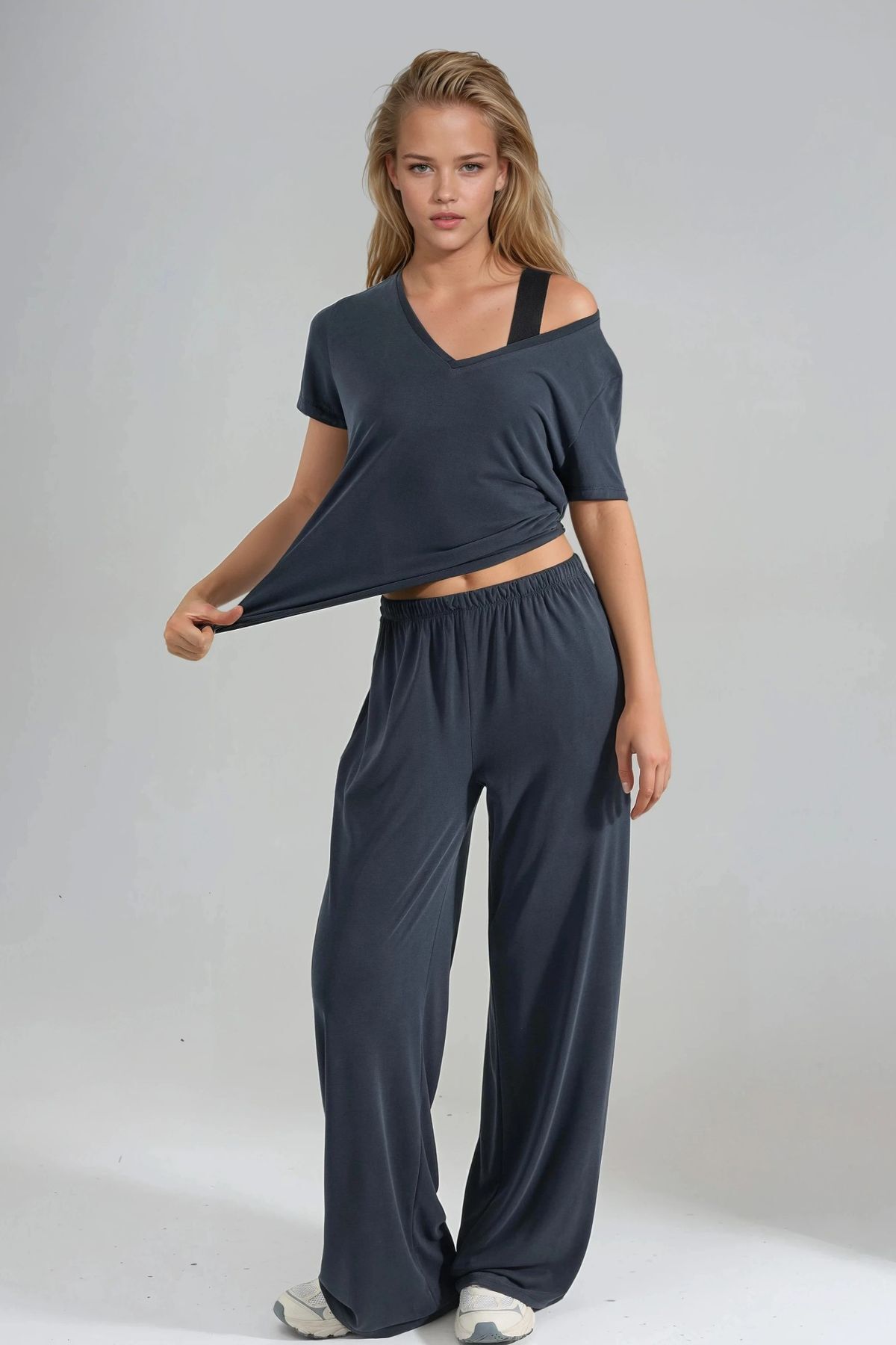 Hiccup  BUSEM Lastikli Bel Düz Paça Modal Pantolon - Görsel 4