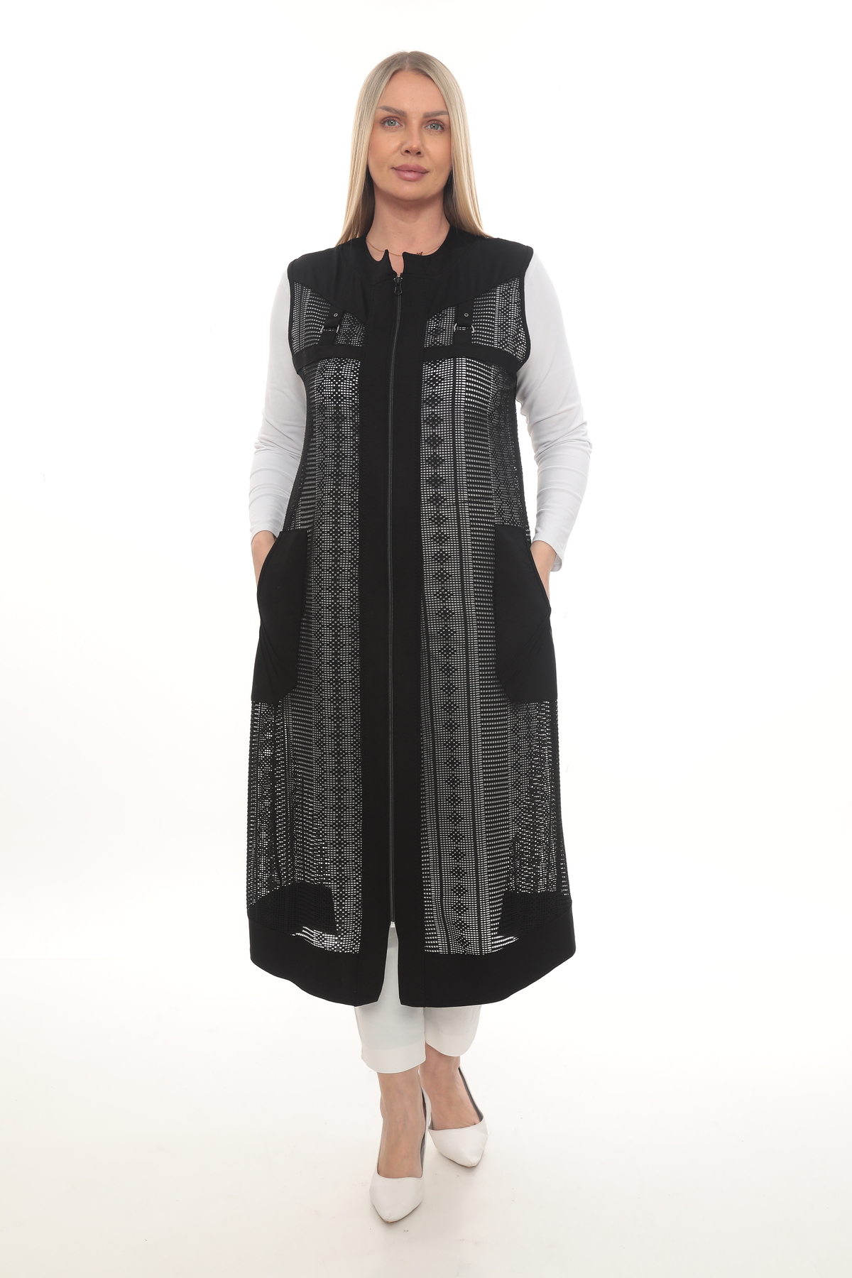 Women's Long Summer Maternity Vest with Lace Mesh