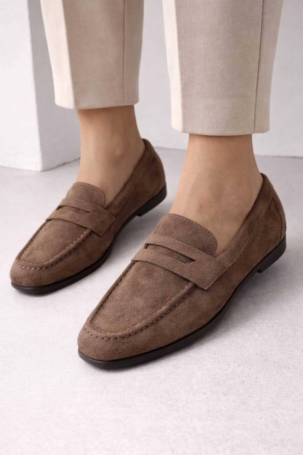 BİR-SEN SHOES  dobi kahverengi süet loafer babet