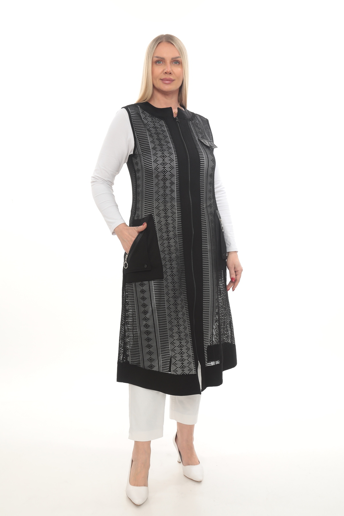 Women's Long Summer Maternity Vest with Lace Mesh