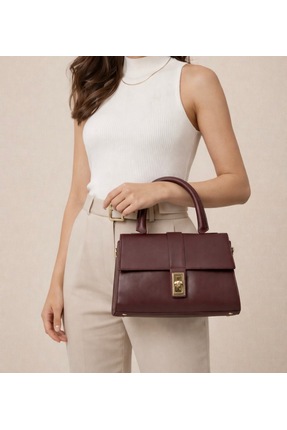 Privatelab Bordo Gold Kilitli Klasik El & Omuz Çantası
