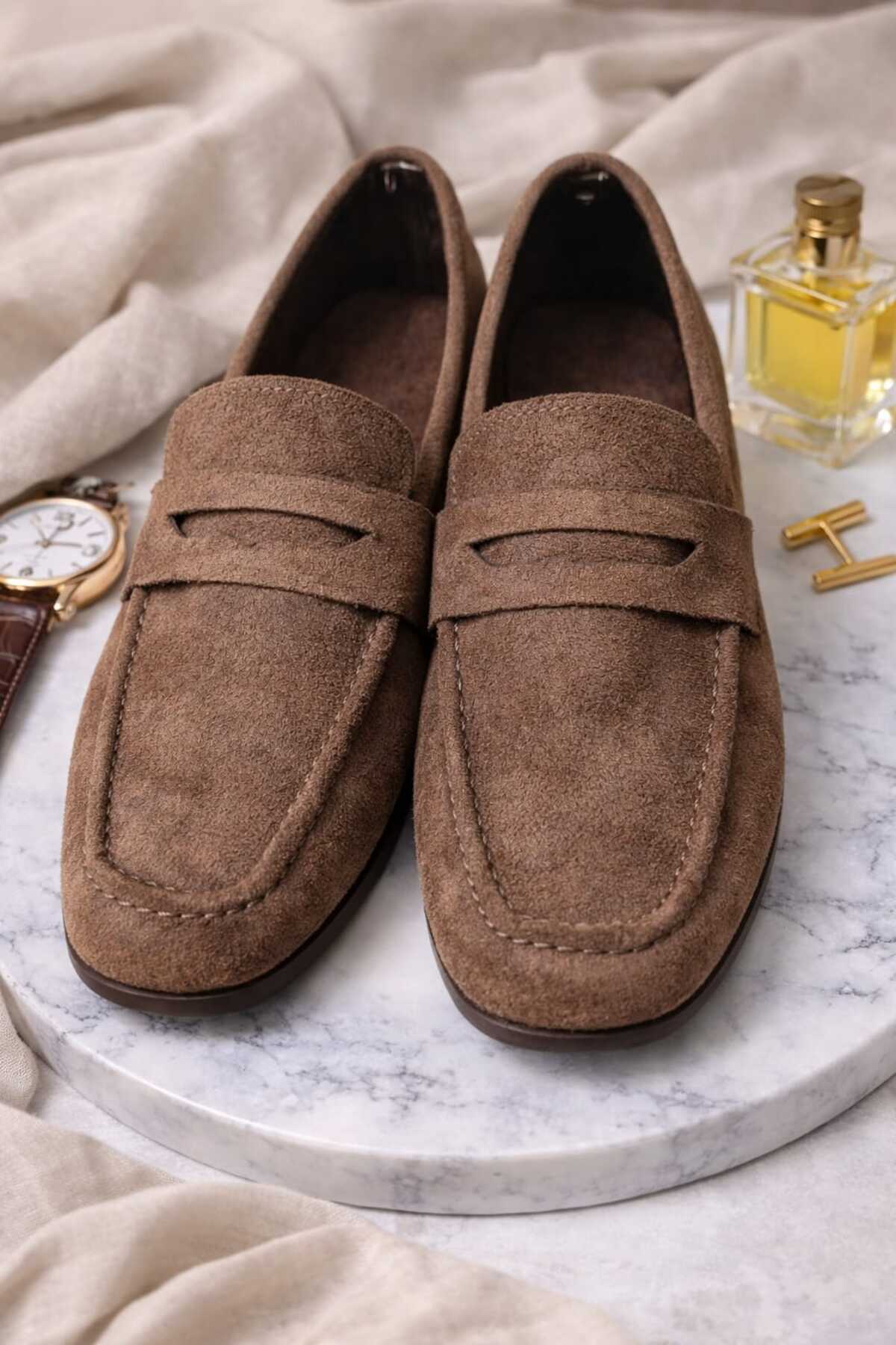 BİR-SEN SHOES  dobi kahverengi süet loafer babet - Görsel 2