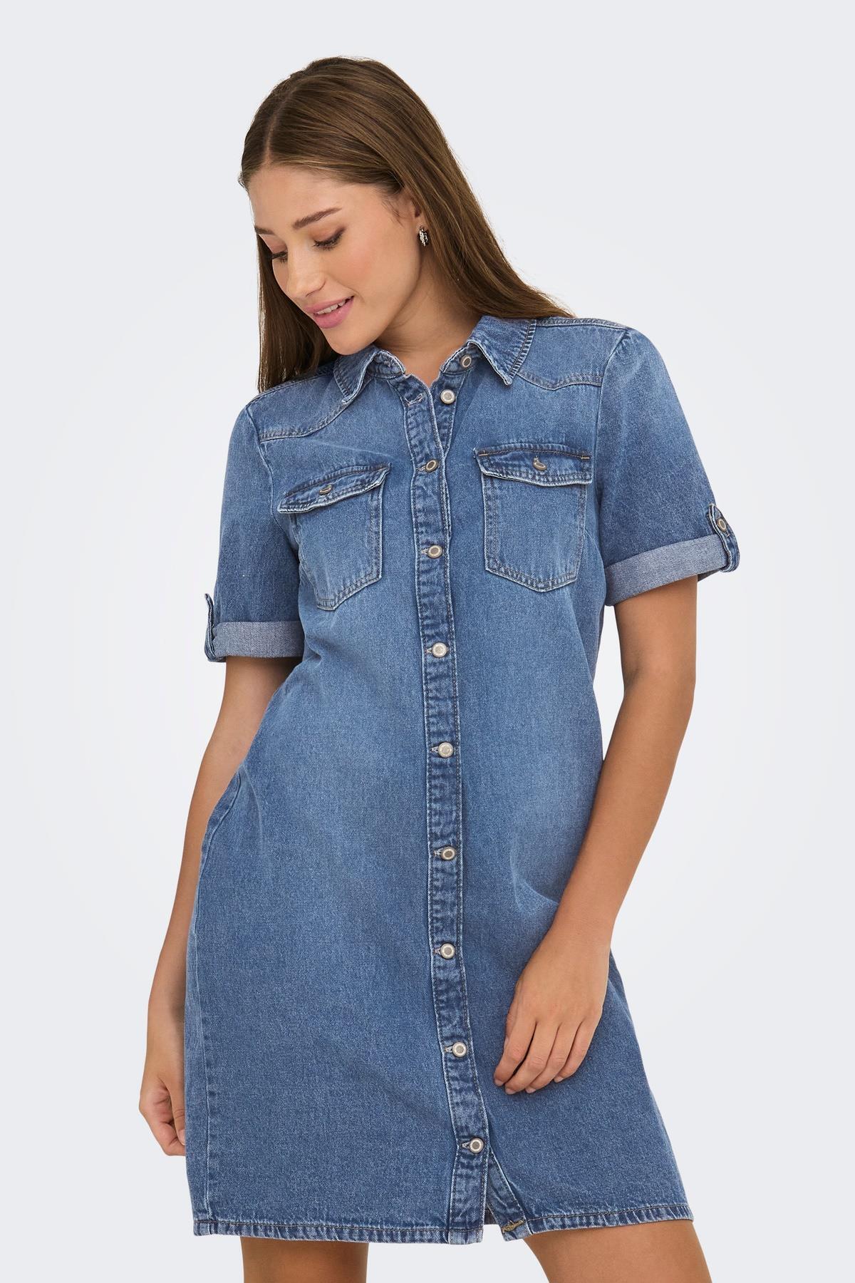 ONLY  ONLLISA Kadın Kot Elbise Kısa Kollu Günlük