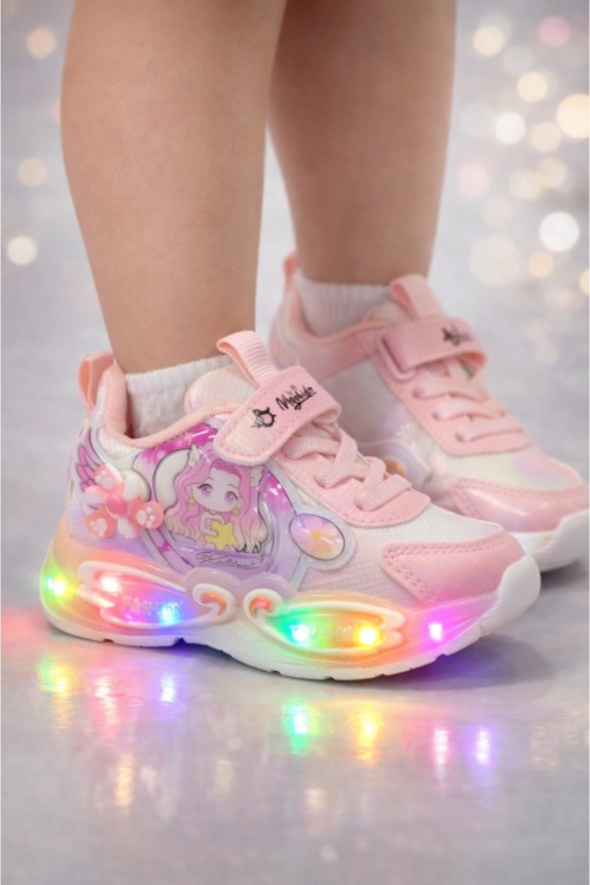 Superbaby Момичешки маратонки, розови с LED светлини