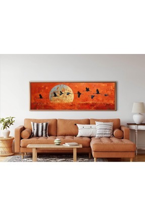 woodhomeworks Tek Parça Gerçek Ahşap Yatay Panorama Çerçeveli Tablo gün batım...