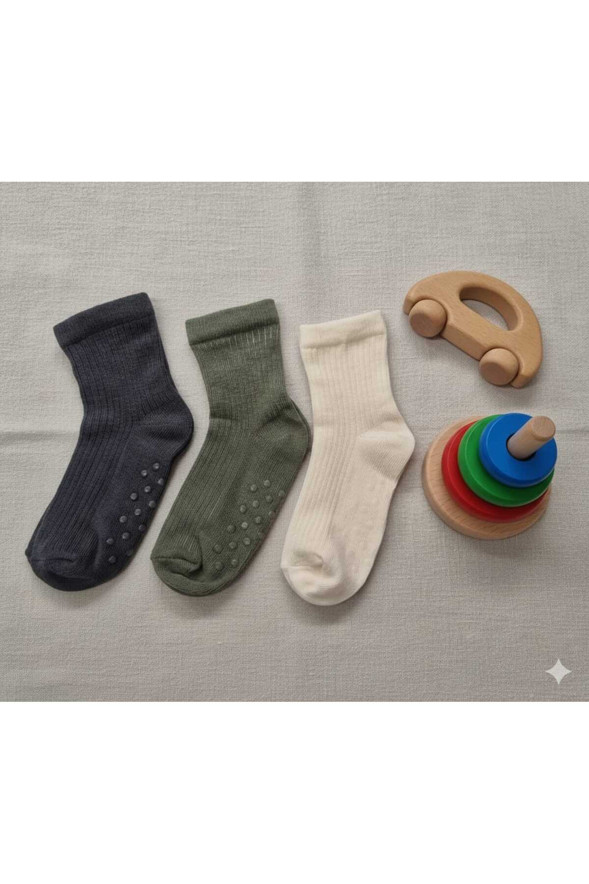 Baby Socket Socks ABS Printed Smoke-Green -Ecru 3 Pairs