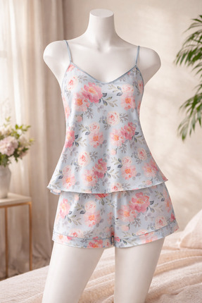 Lucas İstanbul Soft Floral Saten Şort Takım