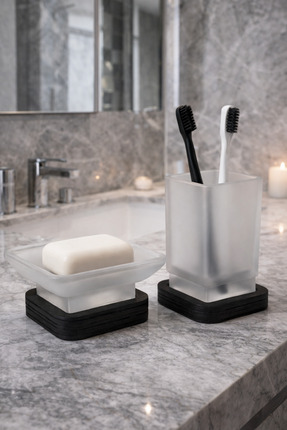 BYC TÜRKİYE Cam 2’li Banyo Seti Diş Fırçalık & Sabunluk