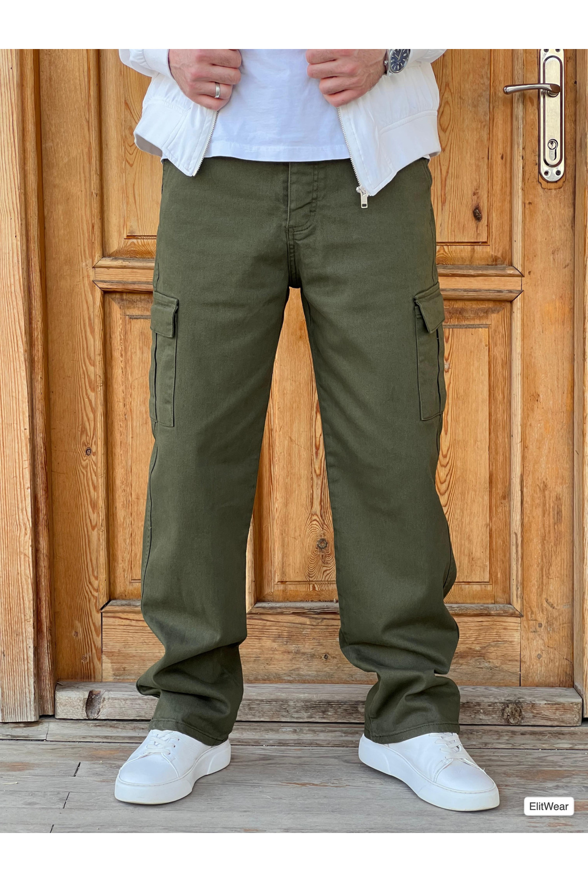 Erkek Kargo Cepli Baggy Gabardin Beli Kemerli Pantolon — خاکی WP-KCBGBK1