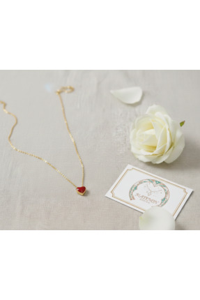 Marka Kırmızı Kalp Uçlu Gold Renk Kolye