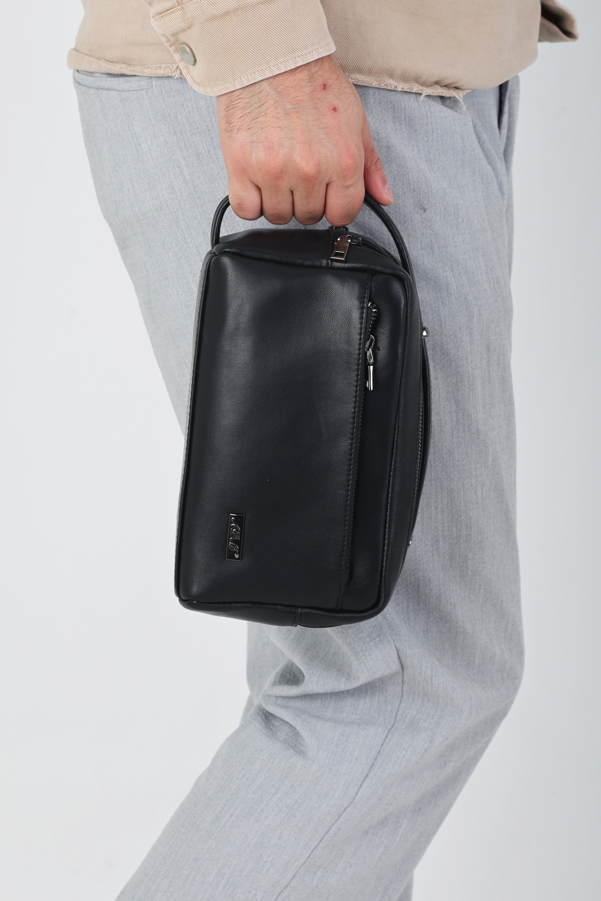 Erzeno  Hakiki Deri Siyah Erkek Hem El Çantası Hem Tıraş Çantası ( Tek Çantada Üç Özellik ) - Görsel 8