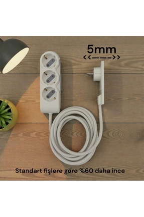 Noki Orvi Prime 3 Metre 3’lü Uzatma Kablosu | 5 mm Ultra İnce Fiş, Topraklı, ...