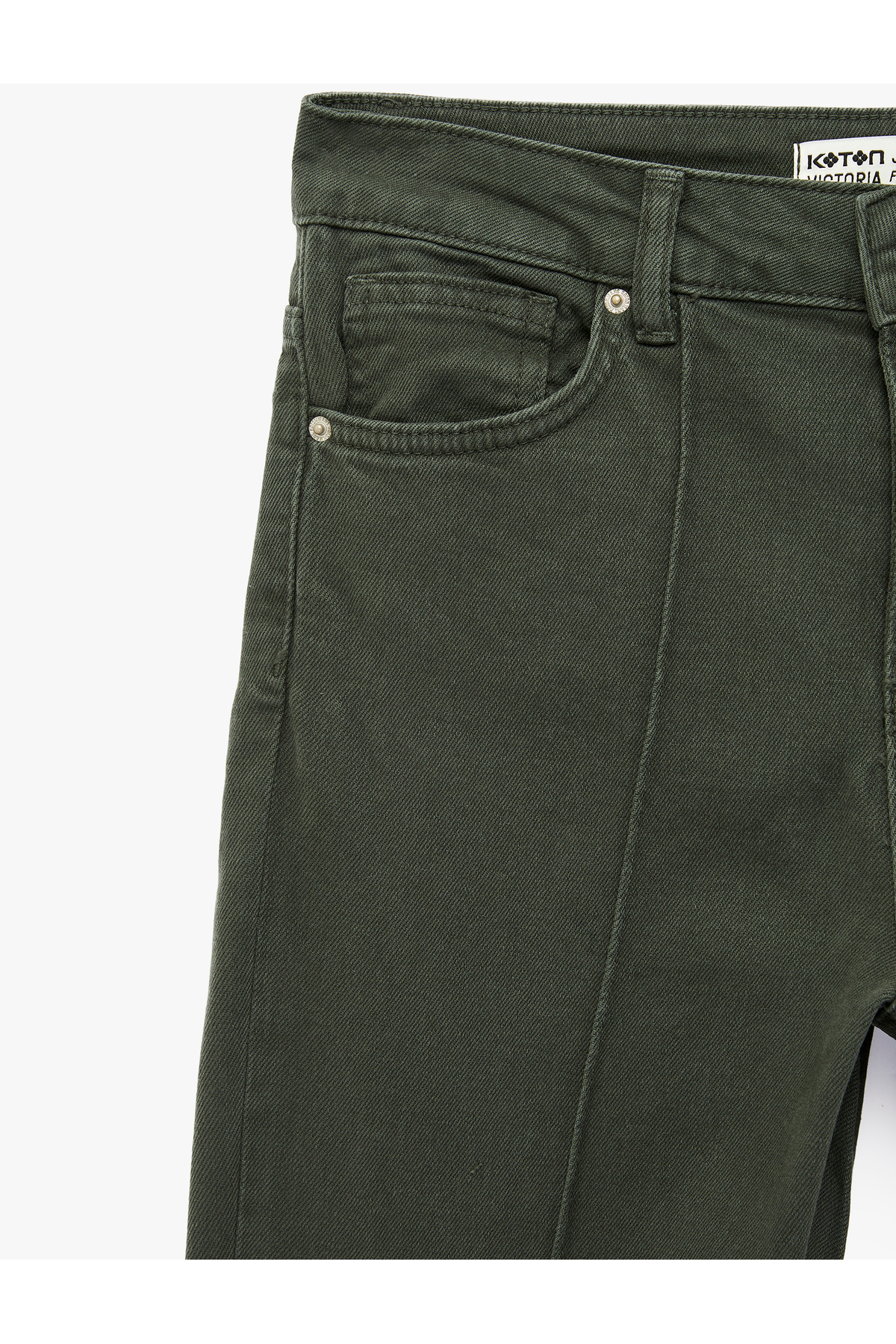 Koton Pamuklu Cepli Düğmeli Dar Kesim İspanyol Paça Denim Pantolon - Flare Jeans görsel 6