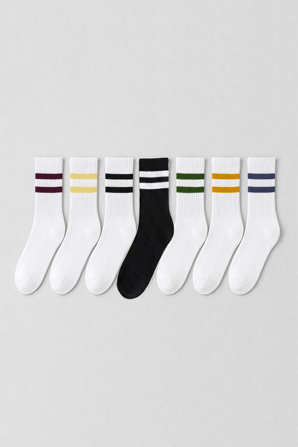 Meguca Socks 7 Çift Renkli Çizgili Pamuklu Spor Kolej Çorap Seti Unisex görsel 2