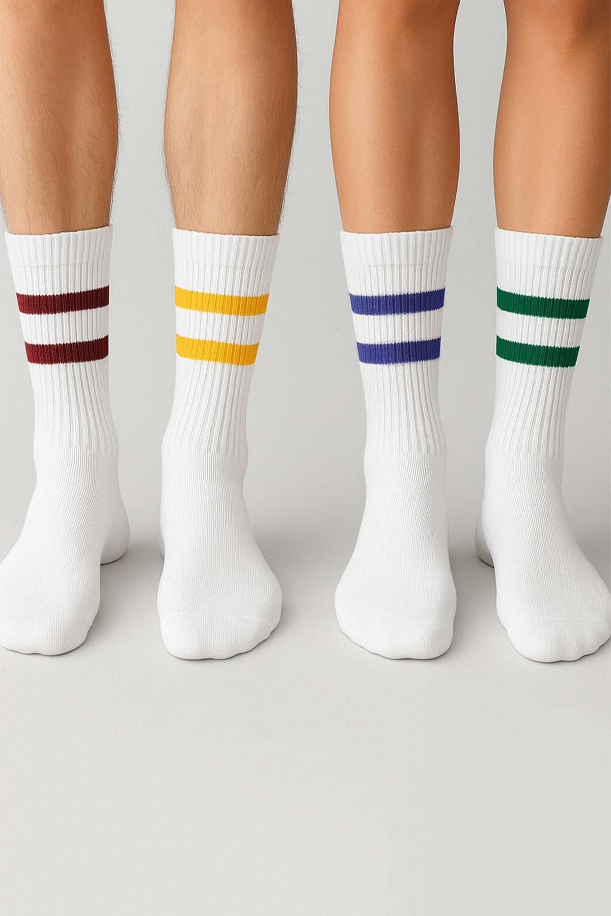 Meguca Socks 7 Çift Renkli Çizgili Pamuklu Spor Kolej Çorap Seti Unisex görsel 3