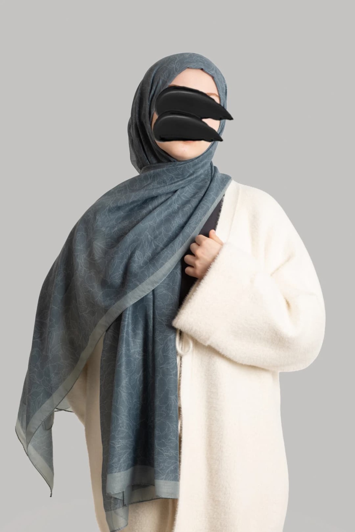 Line Garden Patterned Cotton Shawl - Baby Blue