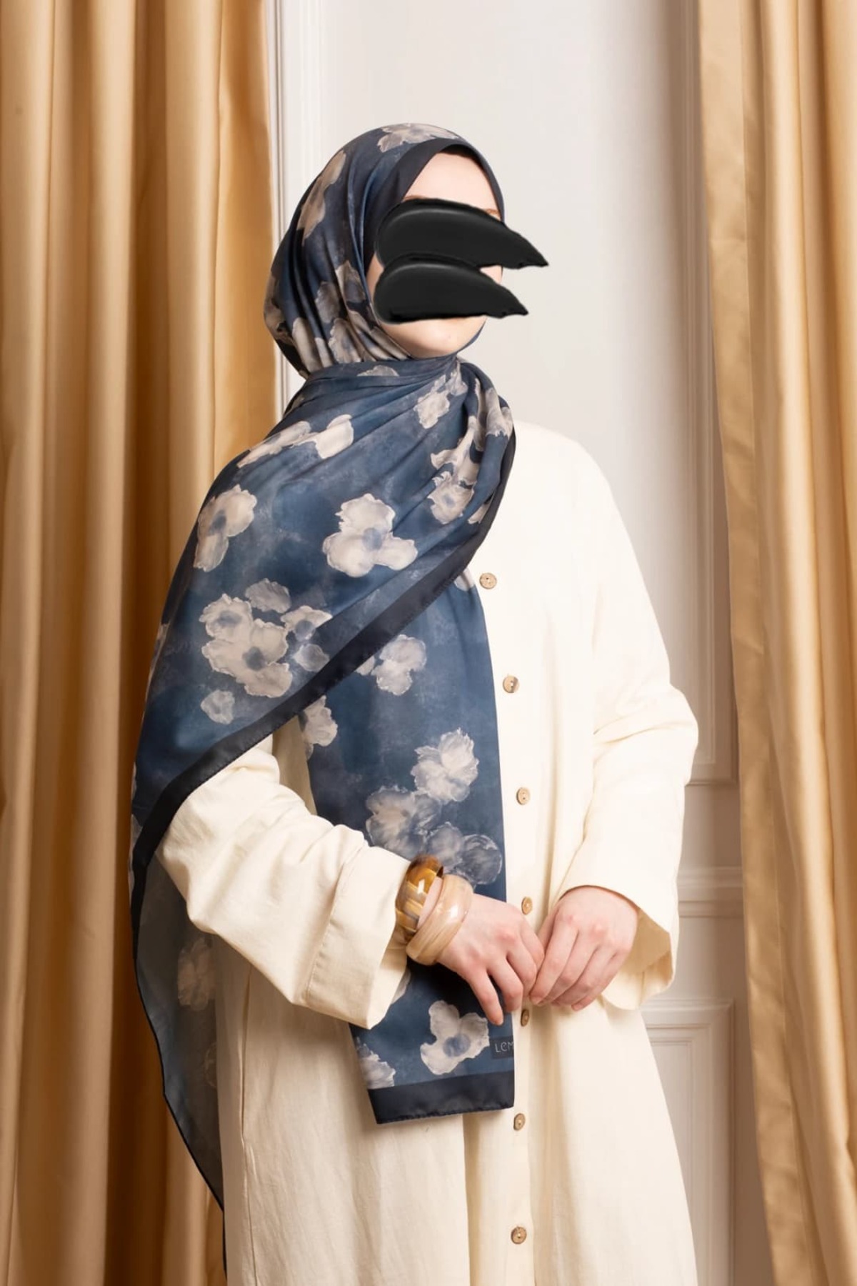 Emare  Güz Serenadı Desenli Soft Şal - Mavi - Görsel 3