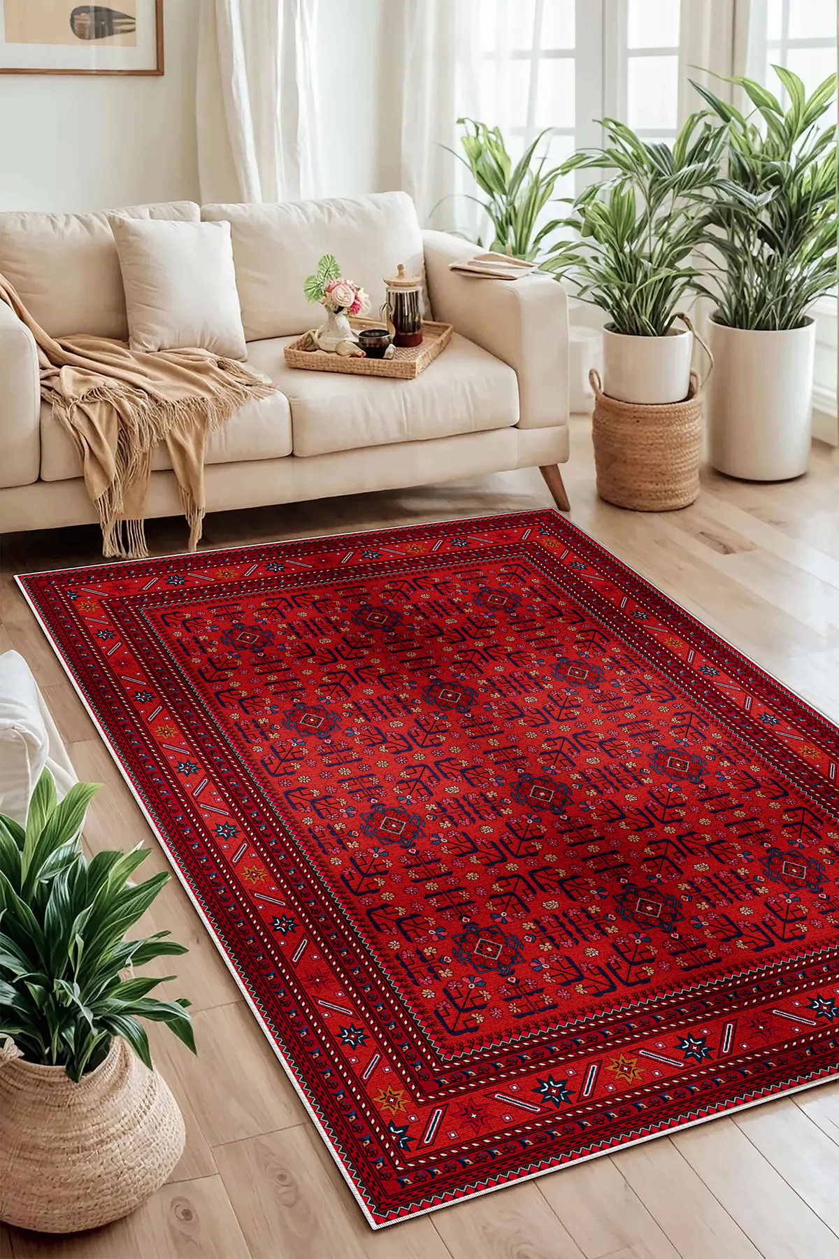 Salon Carpet Geometric Scandinavian Antique Digital Printing Washable Anti-Slip Base 9122