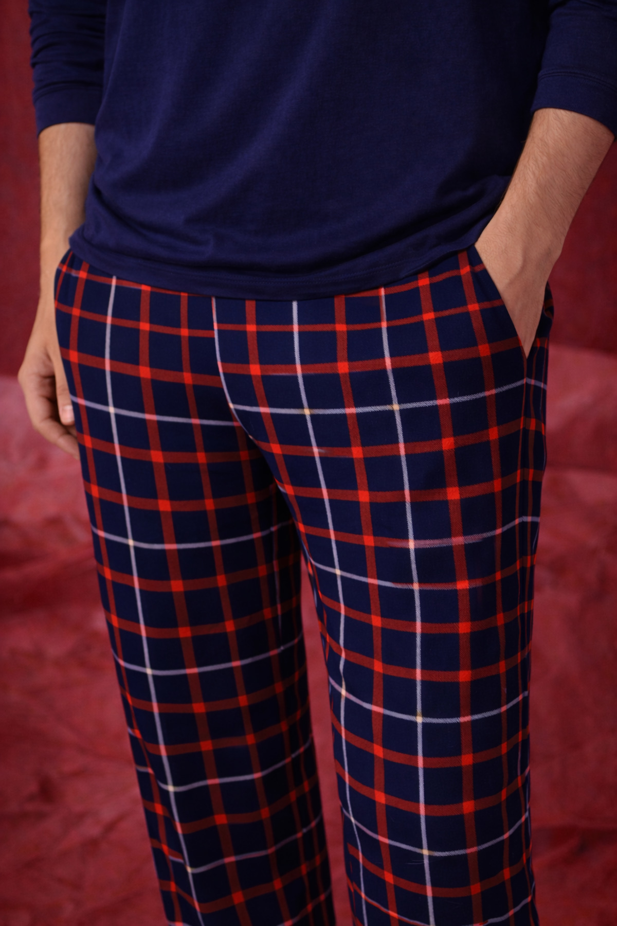 koza iç giyim Erkek Pamuklu Ayıcık Baskılı Ekose Desenli Pijama Takımı görsel 5