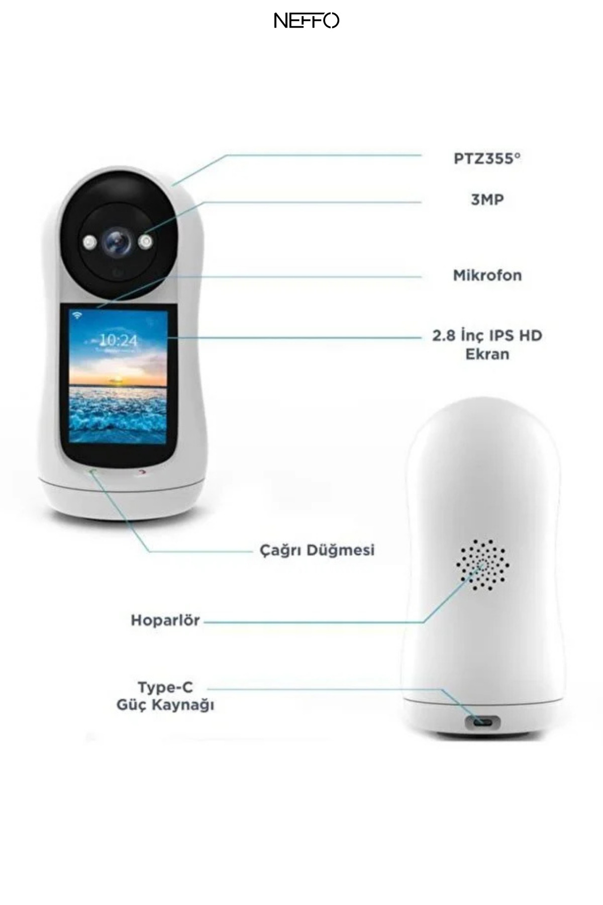 NEFFO Bebek Kamerası Hareket Algılama Monitörlü Full Hd Smart Ip Güvenlik Kamerası fotoğrafı 2 (önizleme)