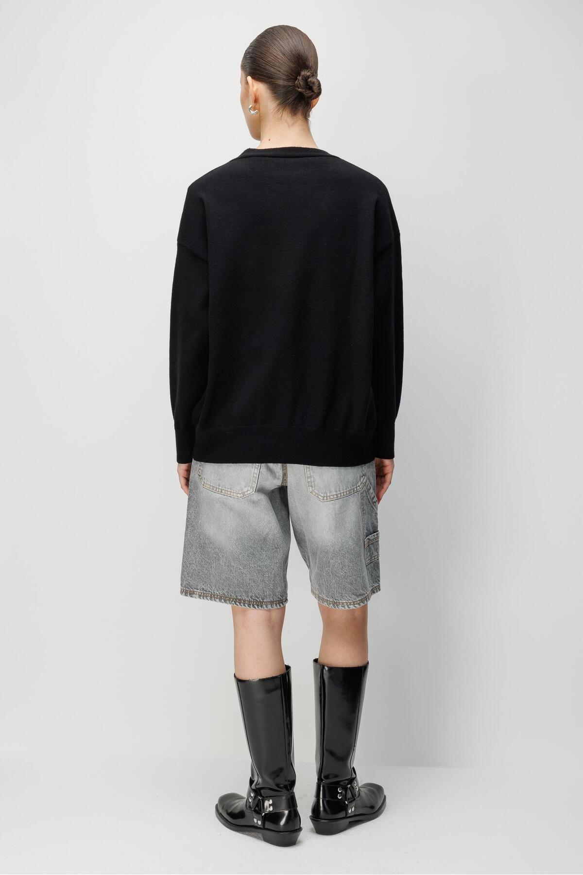 Mixray  7023 Kadın Düğmeli Basic Premium Hırka Siyah - Görsel 4